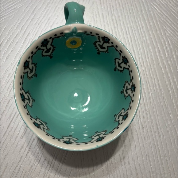 Anthropologie Elka Ayaka Aqua Floral Twisted Handle Footed Mug Pedestal Cup - Picture 3 of 10